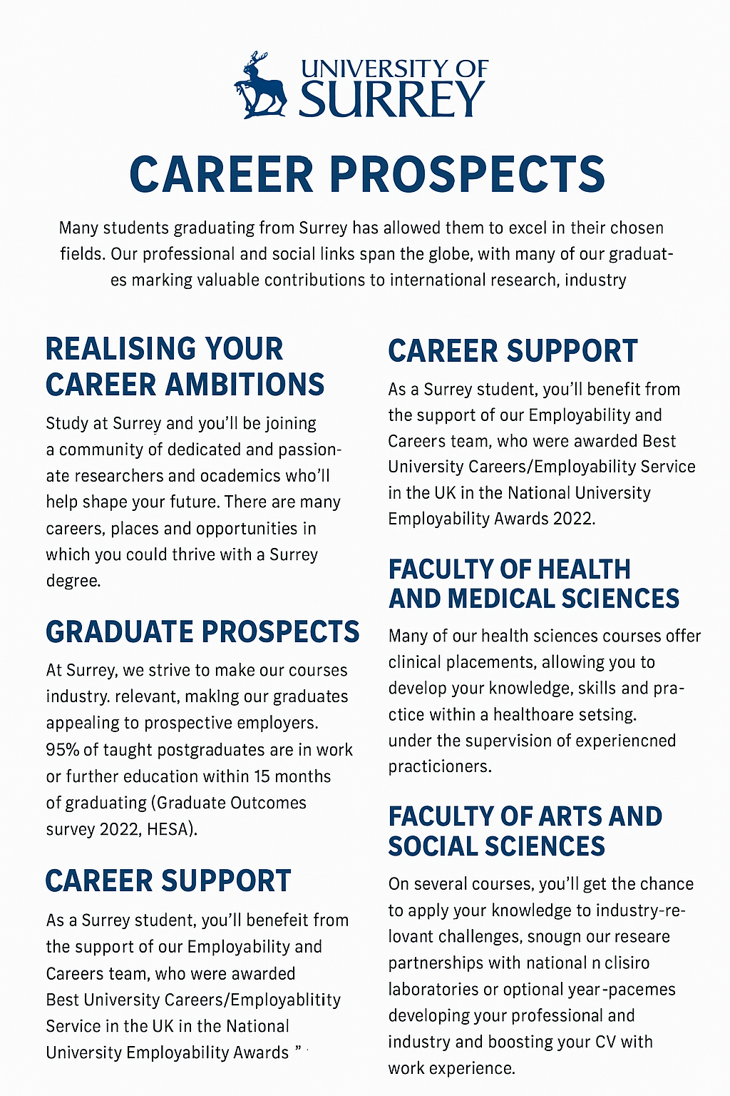 What are the career prospects and graduate opportunities for students at the University of Surrey?