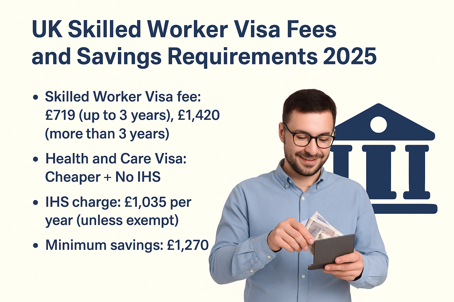 What are the UK Skilled Worker Visa fees and savings requirements in 2025?